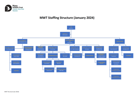 An organogram of the MWT staff structure from January 2024